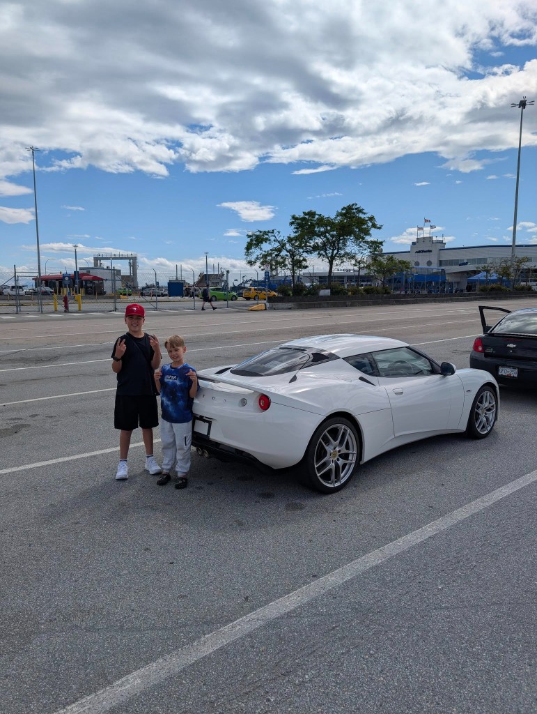 White Lotus Evora at Vancouver ferry terminal ready for pickup